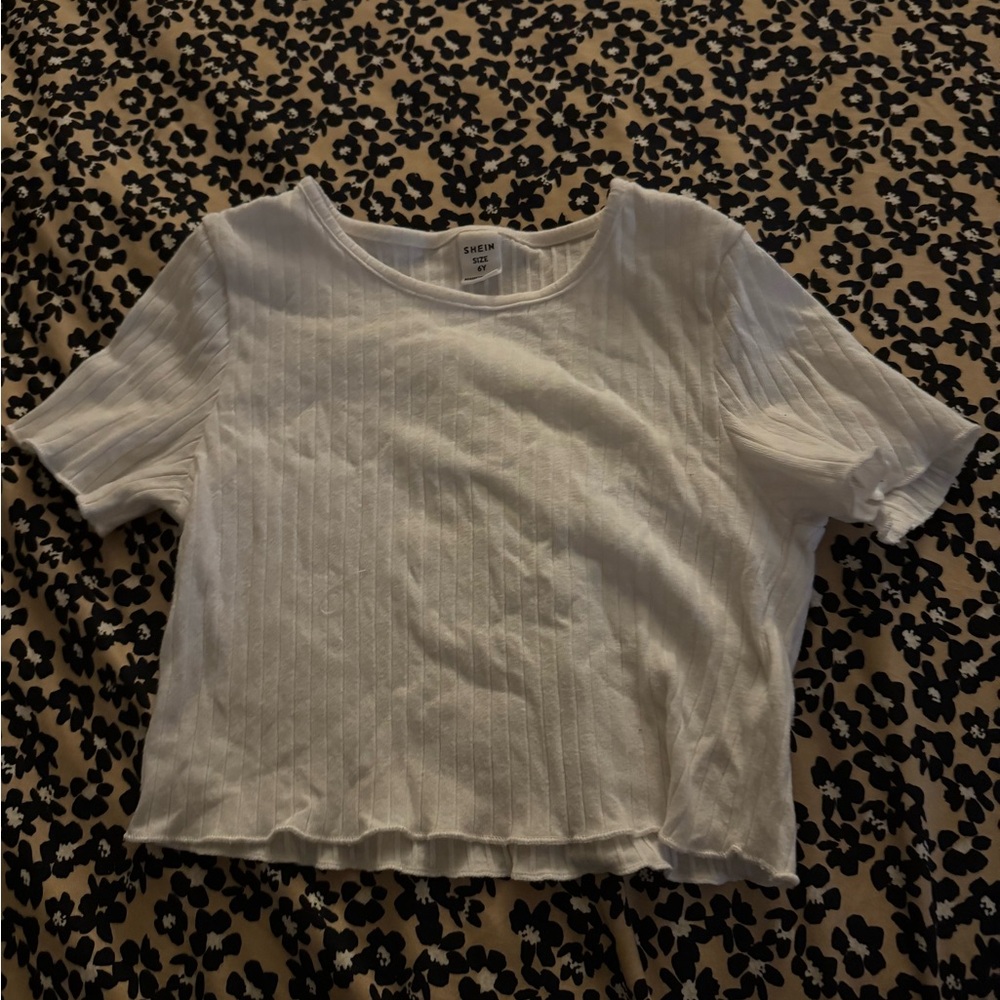 SHEIN Cream Ribbed Crop T-Shirt Short Sleeve